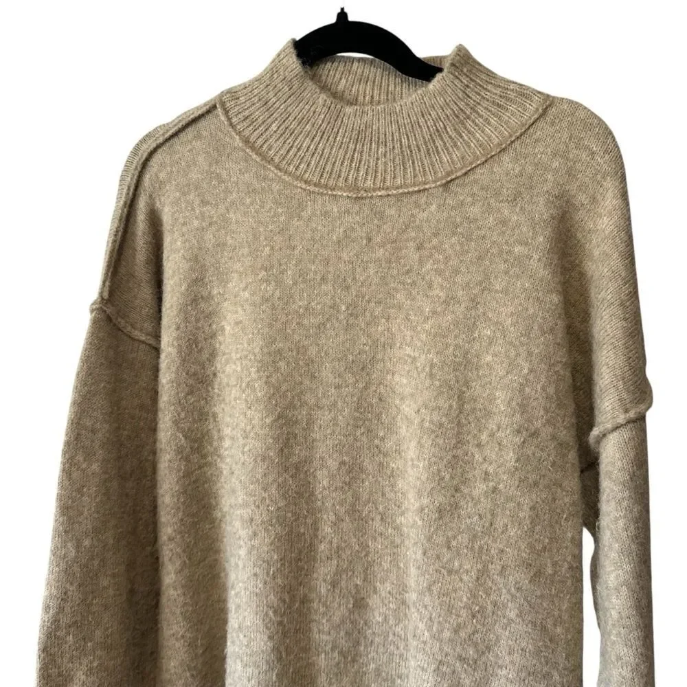 La Miel Ella Cozy Tan High Neck Sweater